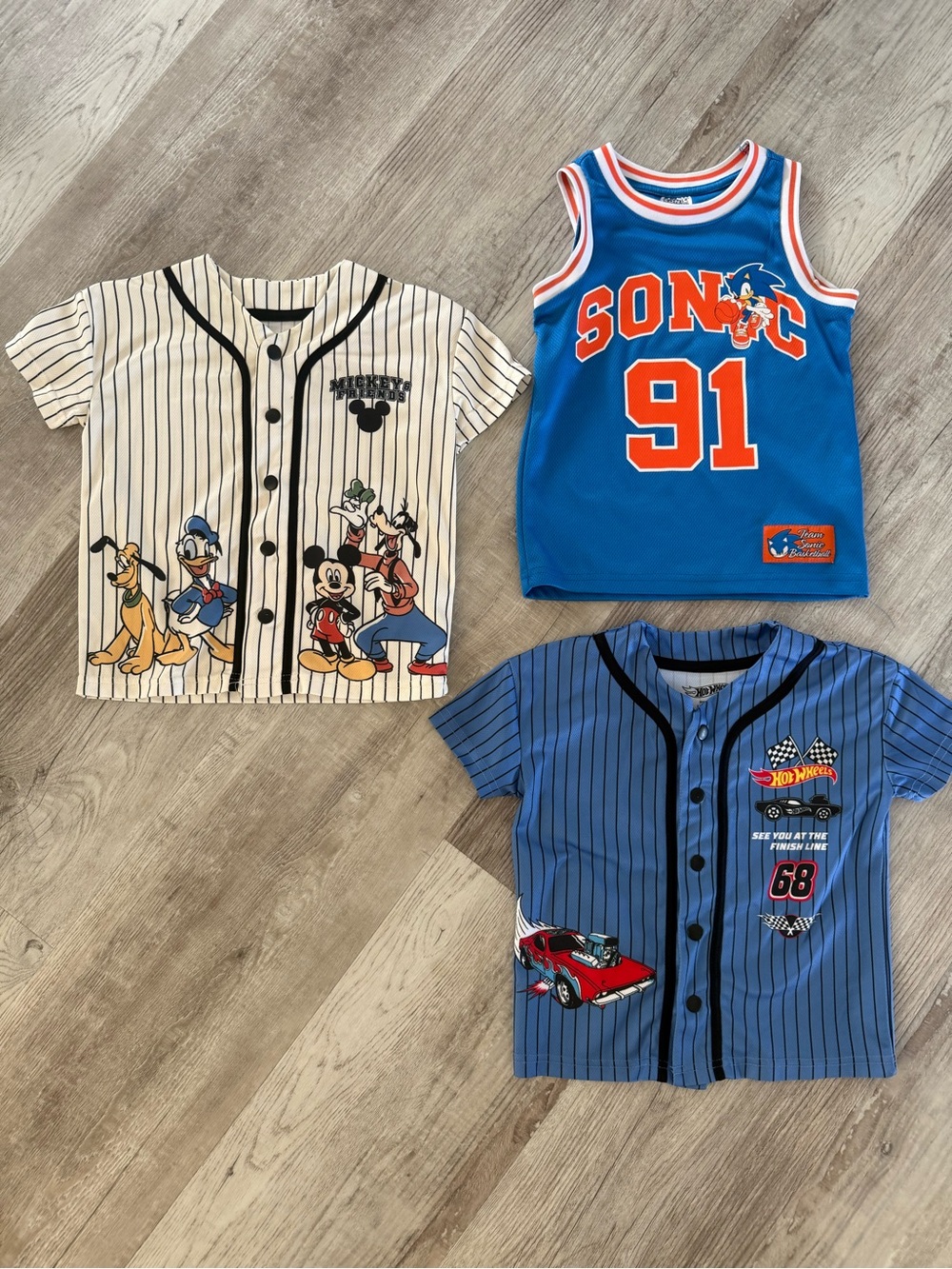 Disney Mickey & Friends Cream Pinstripe Button-Up Kids Shirt and Sonic Jersey